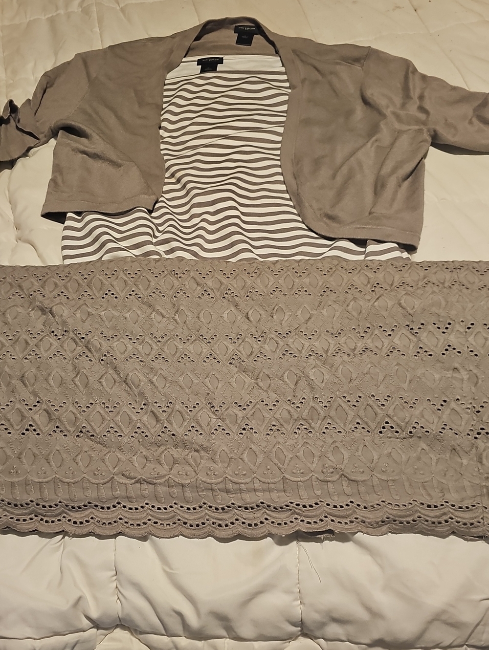 Ann Taylor Taupe Open-Front Cropped Cardigan Skirt Set
